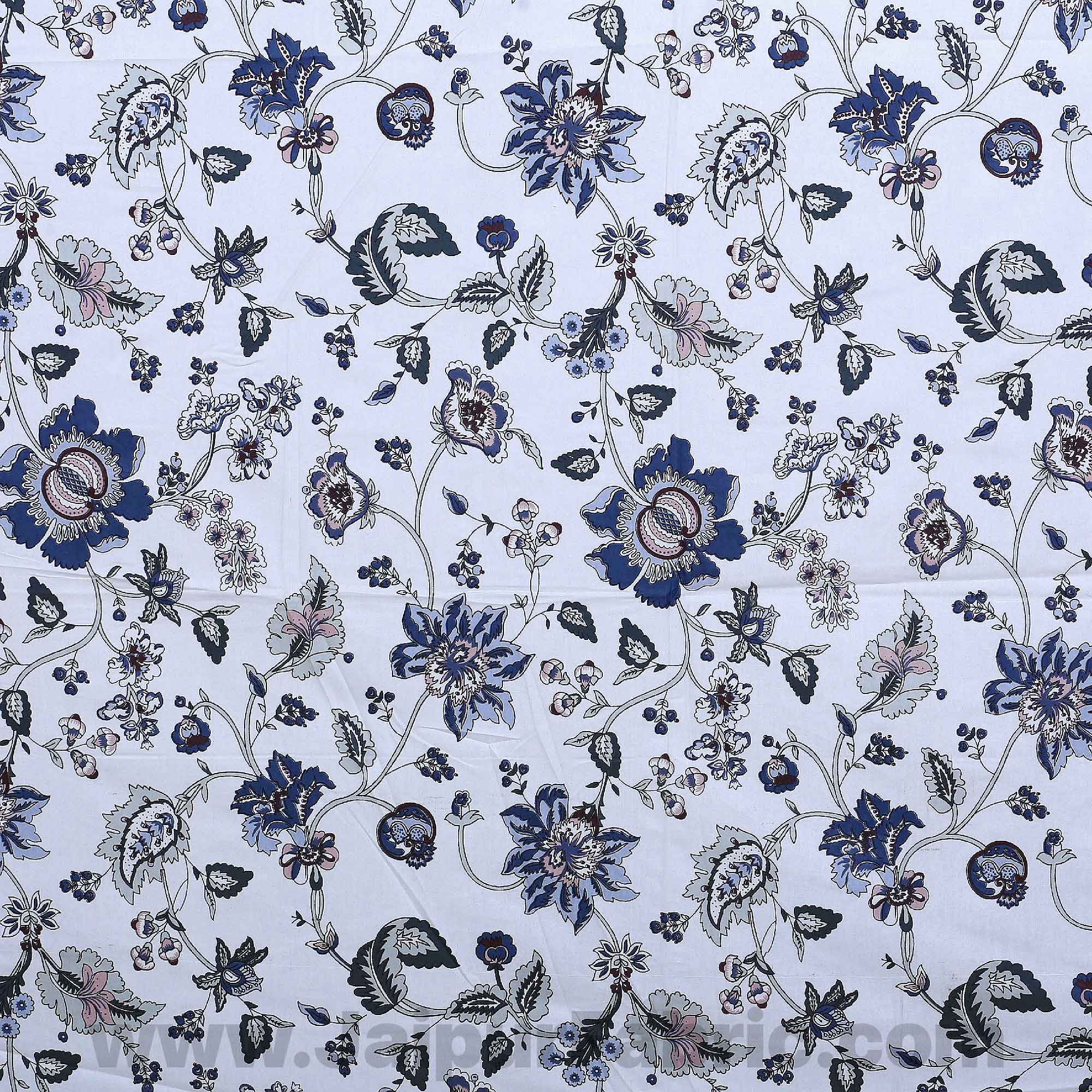 Pure Cotton 240 TC Double bedsheet in blueish floral pattern