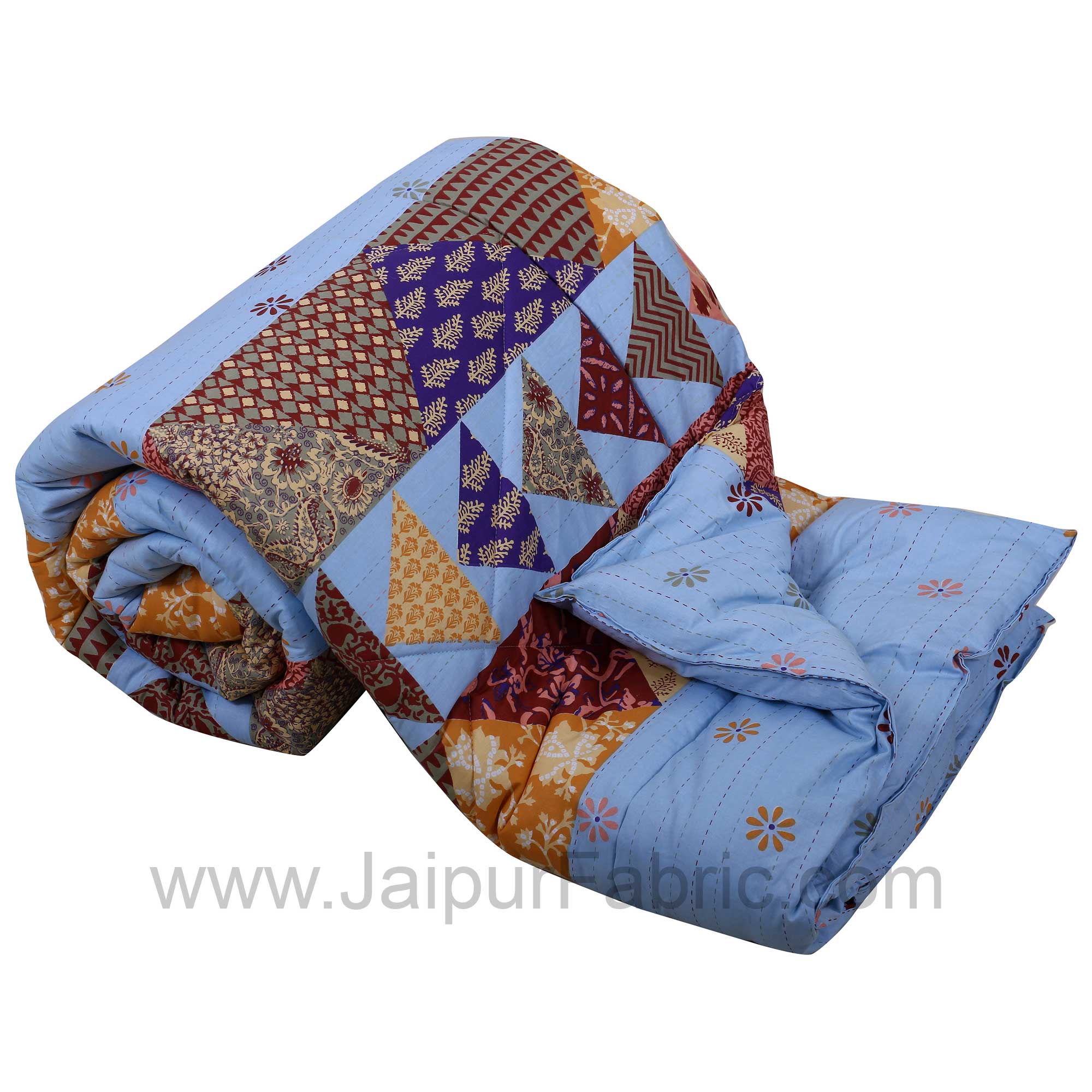 Blues Twill Cotton  Double Bed With Colorful Patchwork Design Comforter