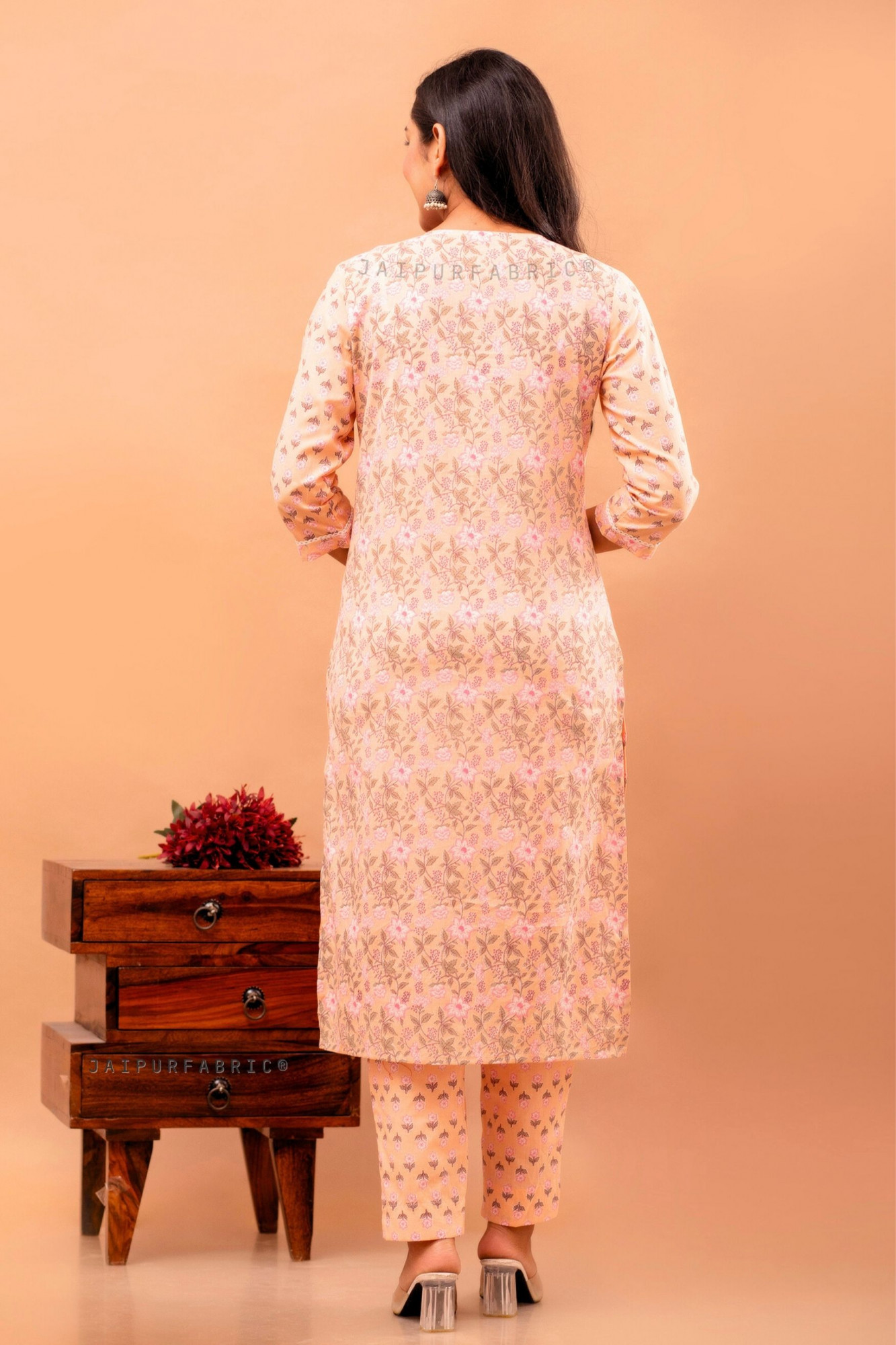 Peach Embroidery Kurti Pant Set