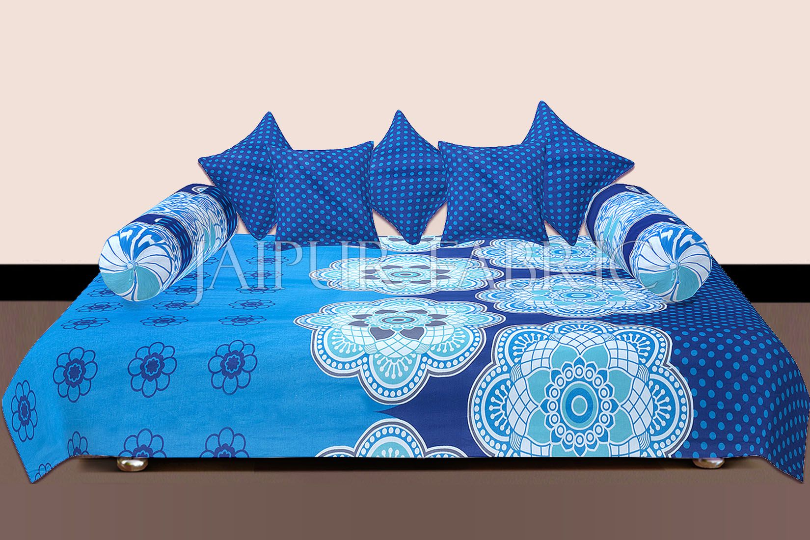 Blue Border Rangoli Print Cotton Diwan Set