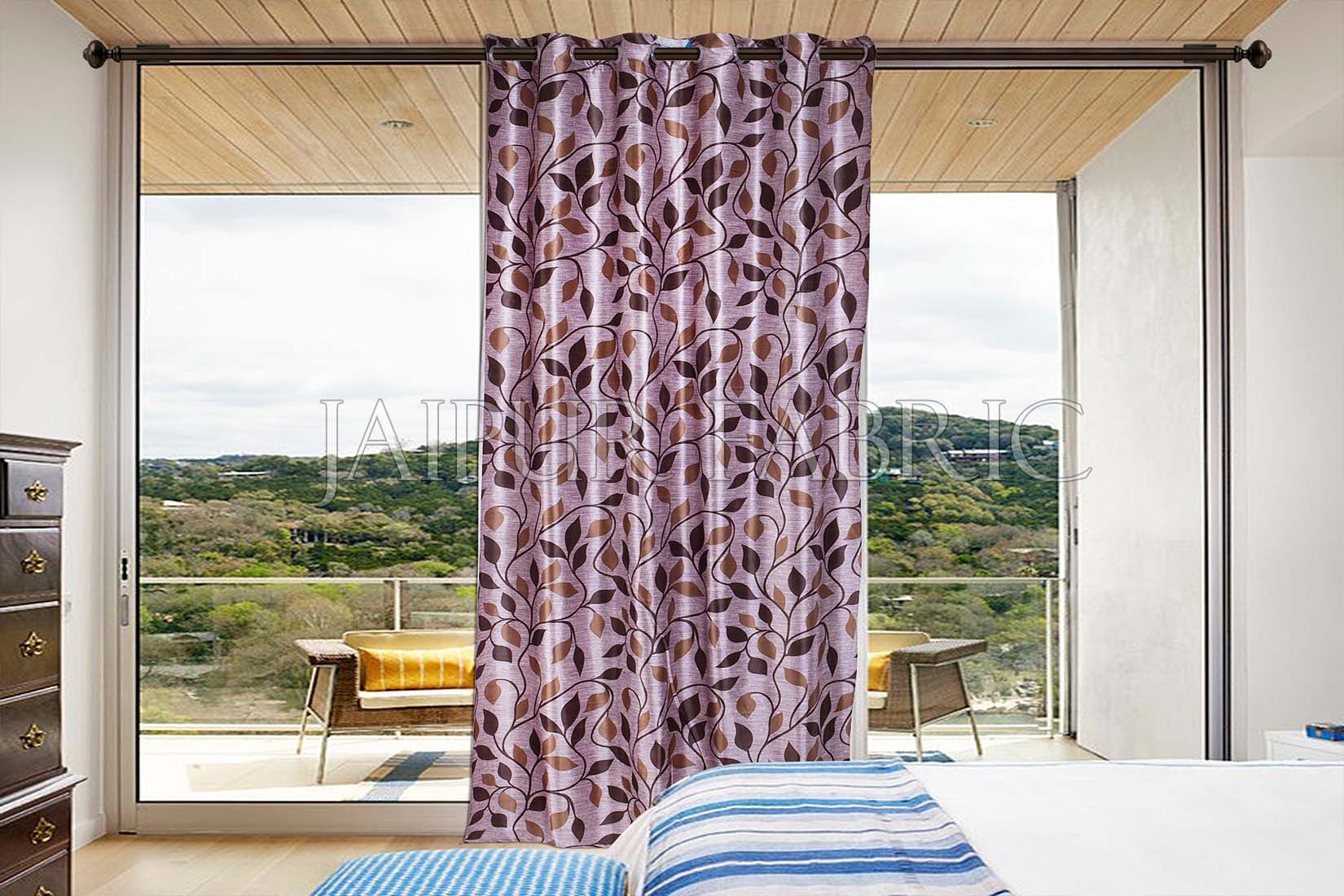 Violate Base Chocolate Color Printed Polyester Curtain