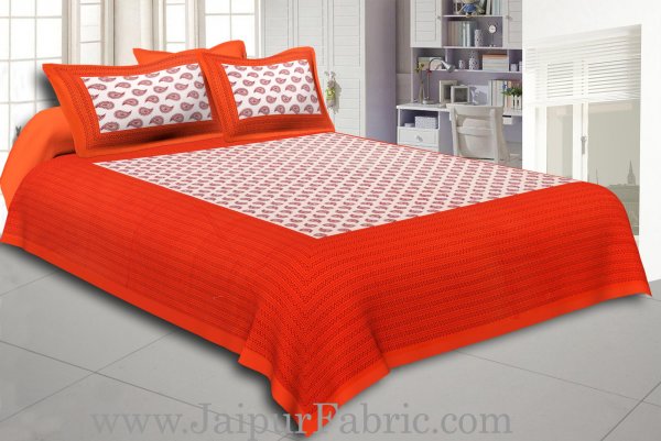 Orange Border Cream Base Kerry Boota Print Cotton Double Bed Sheet