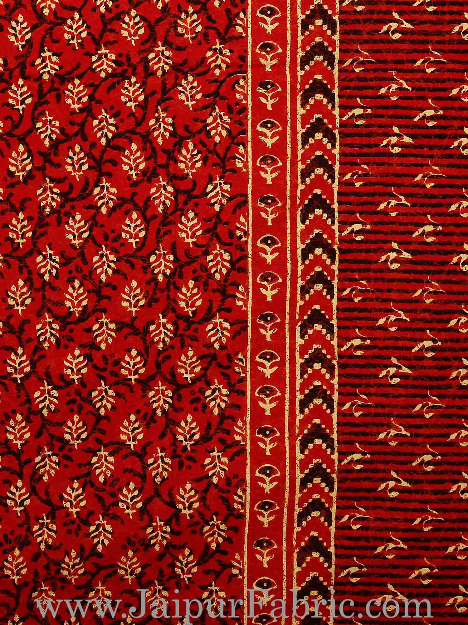 Red Border Red Base leaf  Print Fine Cotton Double Bed sheet  With Pillow Cover