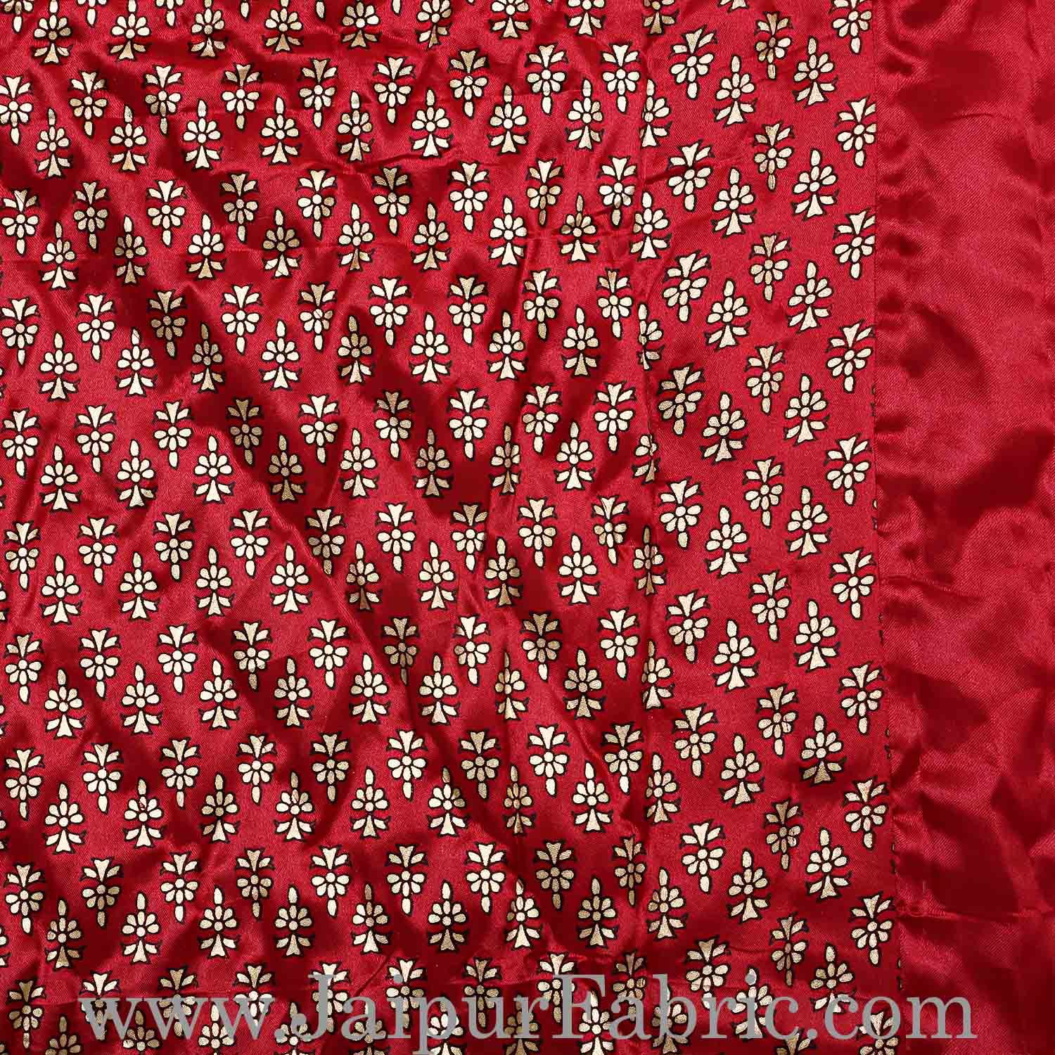 Single Quilt Maroon Base Golden Floral Print Silk