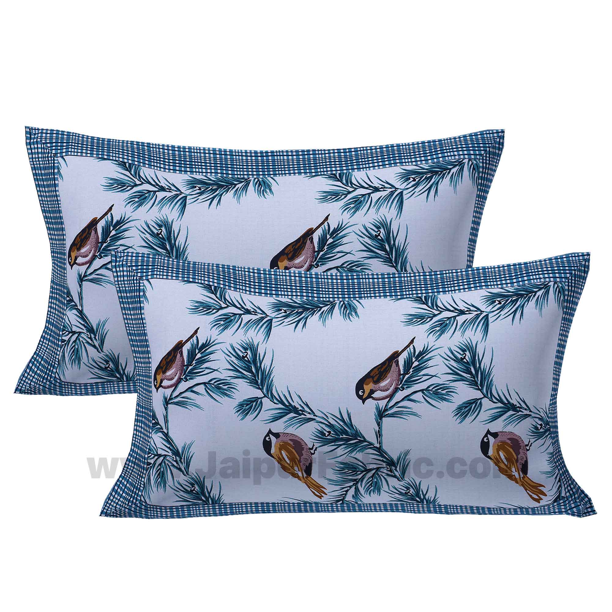 Pure Cotton 240 TC Double bedsheet indian bird print blue