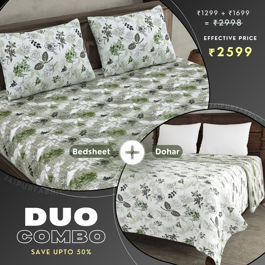 The Finest Pick Rose Pattern Seafoam Green Dohar and Bedsheet Combo