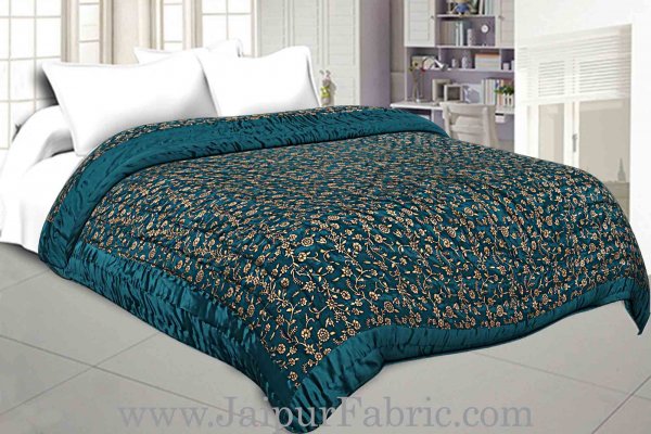 Jaipuri Double Quilt/Razai  Dark Green Golden Print