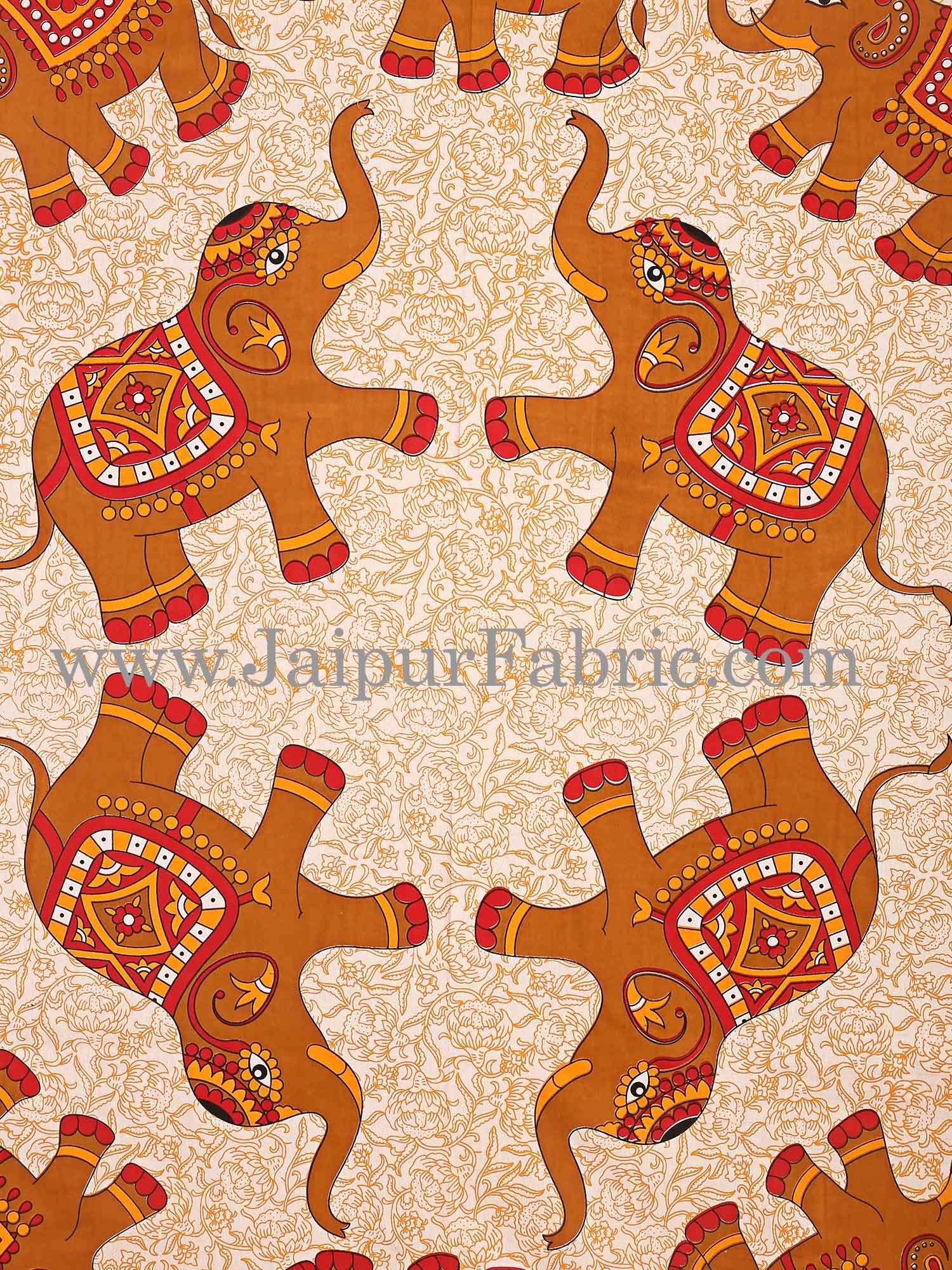 Maroon Border Elephant in Round Shape Cotton Double Bedsheet