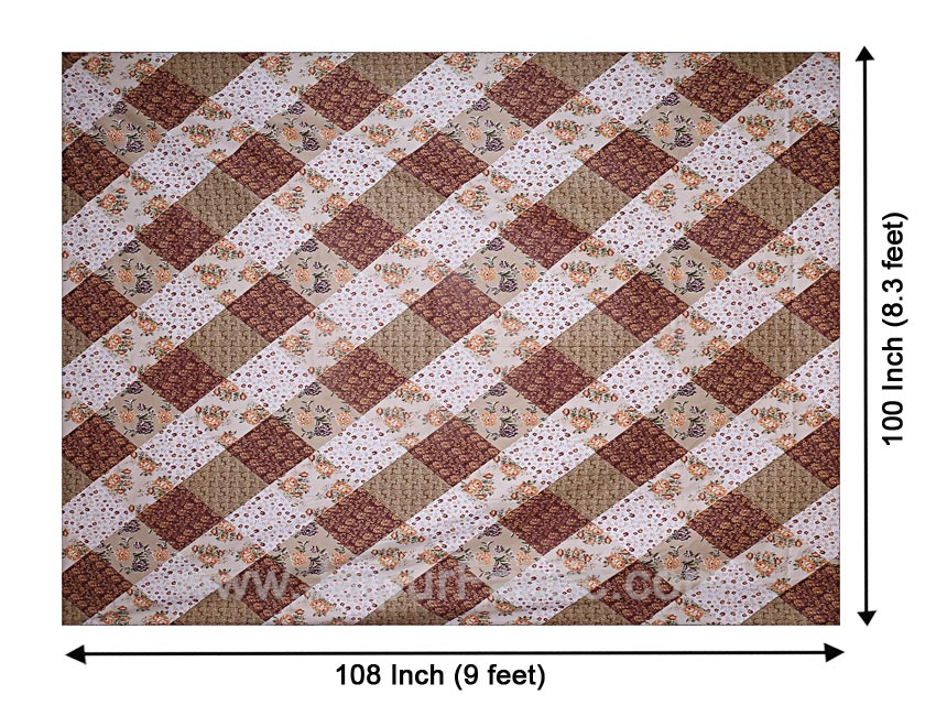 Twill Geometric Double Bedsheet Brown White Multi Floral