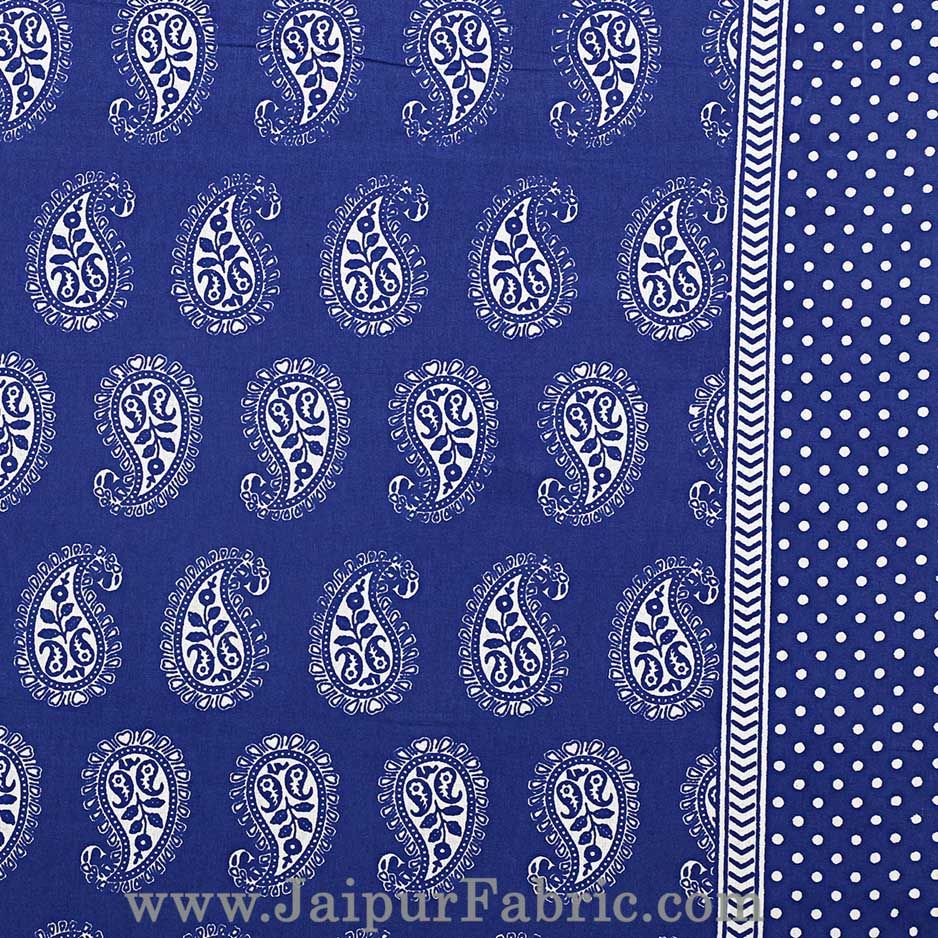 Paisley Double Bedsheet Blue Color Fine Cotton With Two Pillow covers