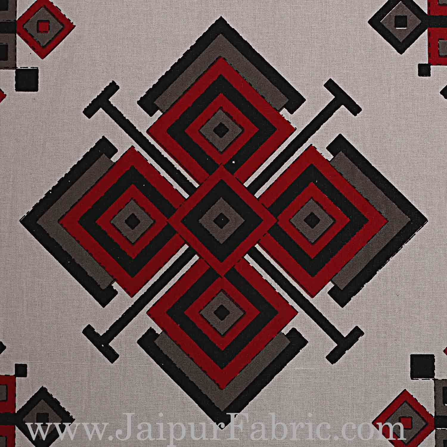 Double Bedsheet  Light Red And Grey  Border  Fine Cotton  Rangoli  Print