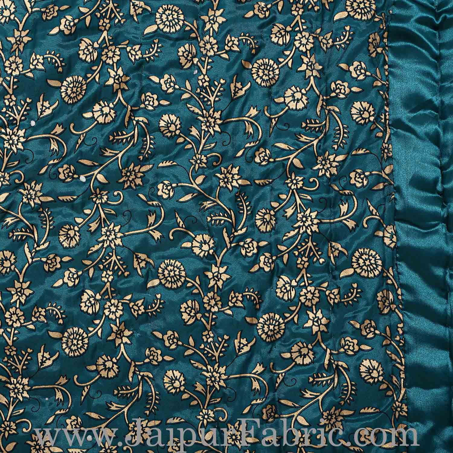 Jaipuri Double Quilt/Razai  Dark Green Golden Print