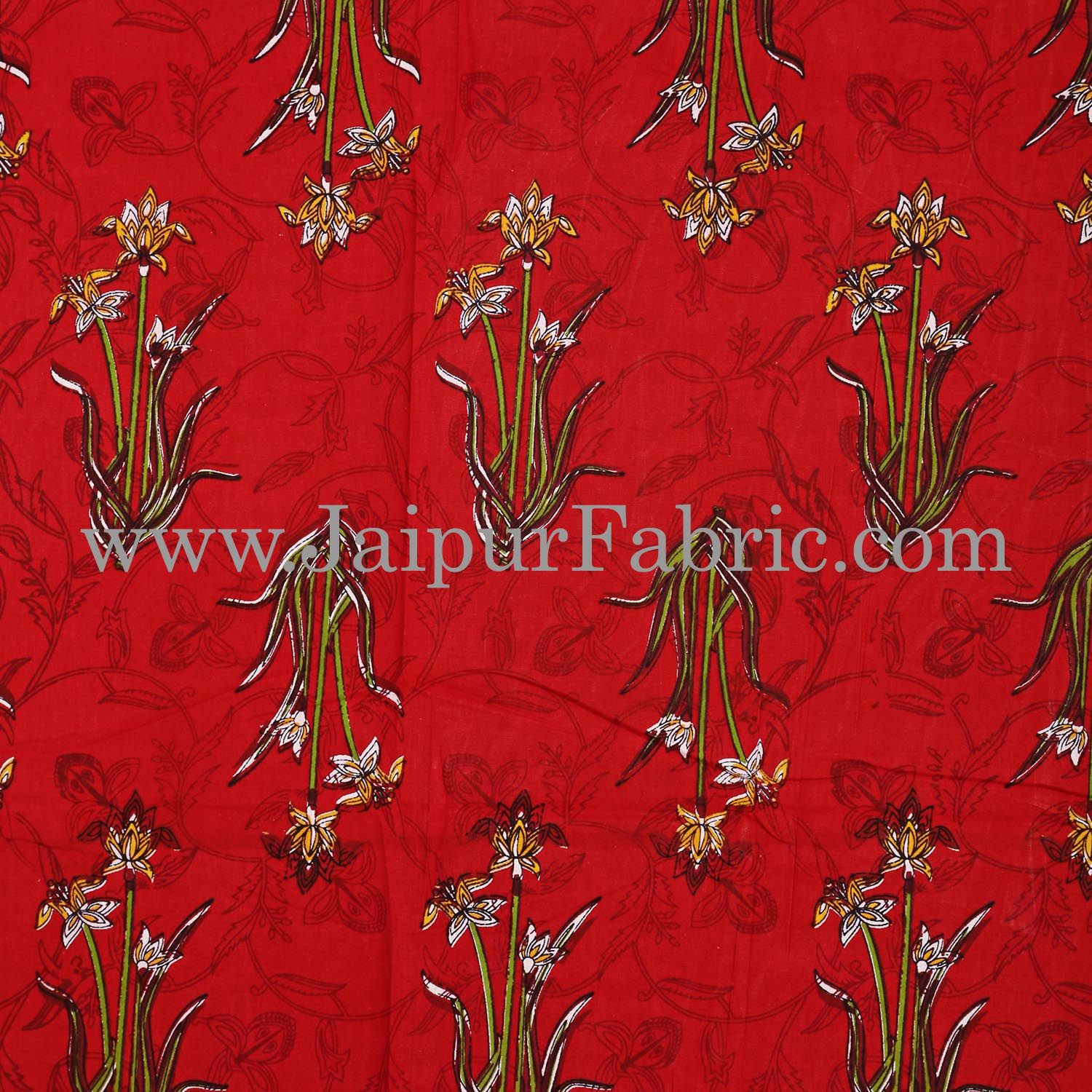 Maroon And Cream Border Maroon Base With  Small Mughal Print Cotton Double Bedsheet