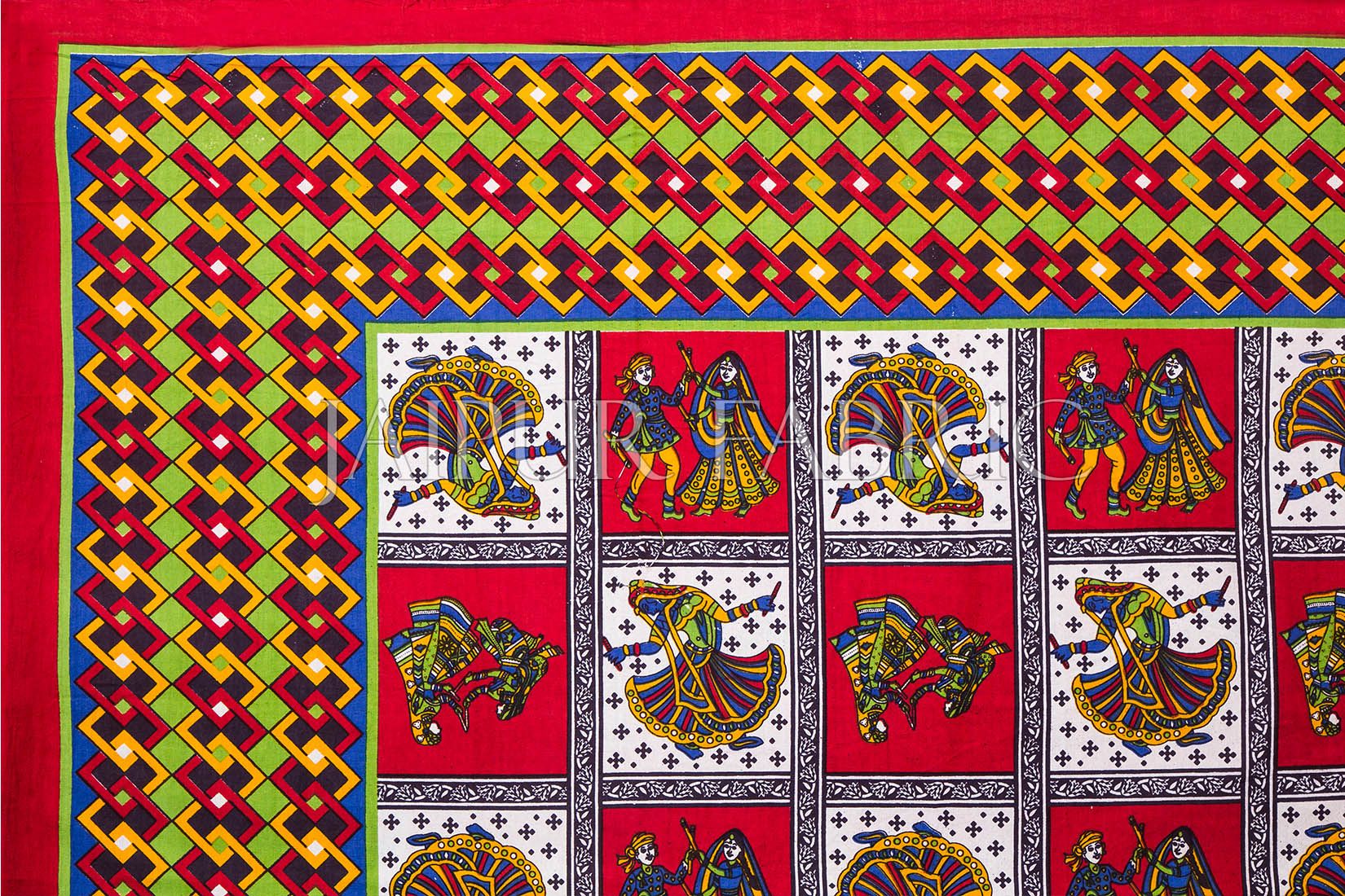 Maroon Color Jaipuri Folk Dance Print Cotton Double Bed Sheet