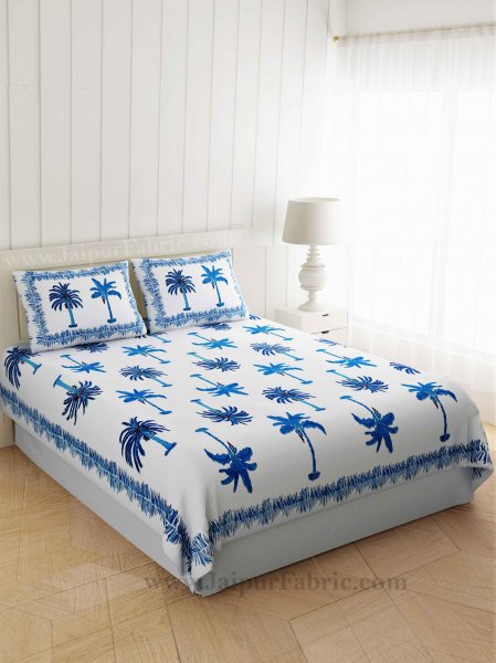 Gorgeous Glaze Cotton Blue Palms Double Bedsheet