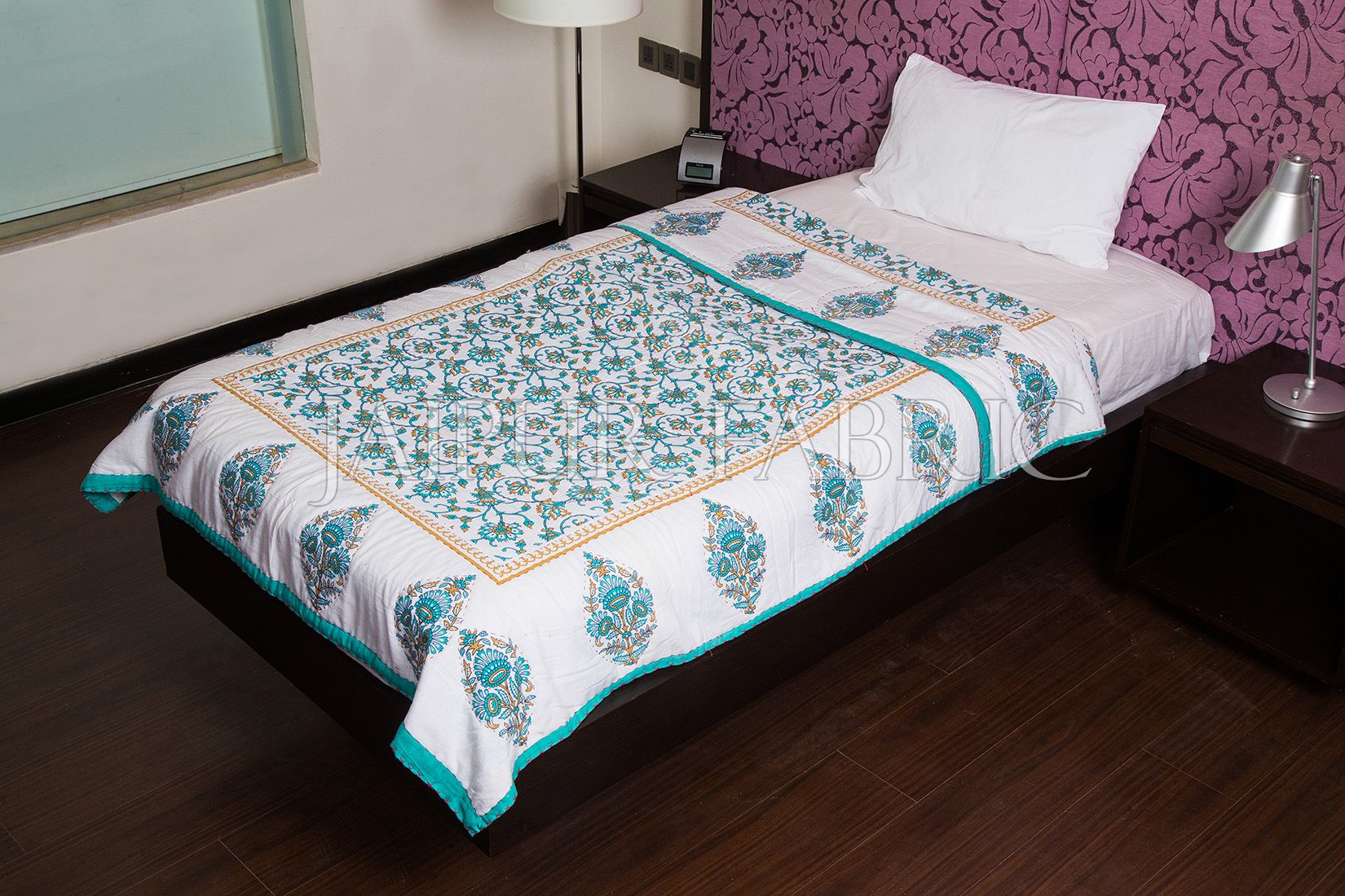 Green Jaipuri Print Cotton AC Quilt Single Bed Quilt