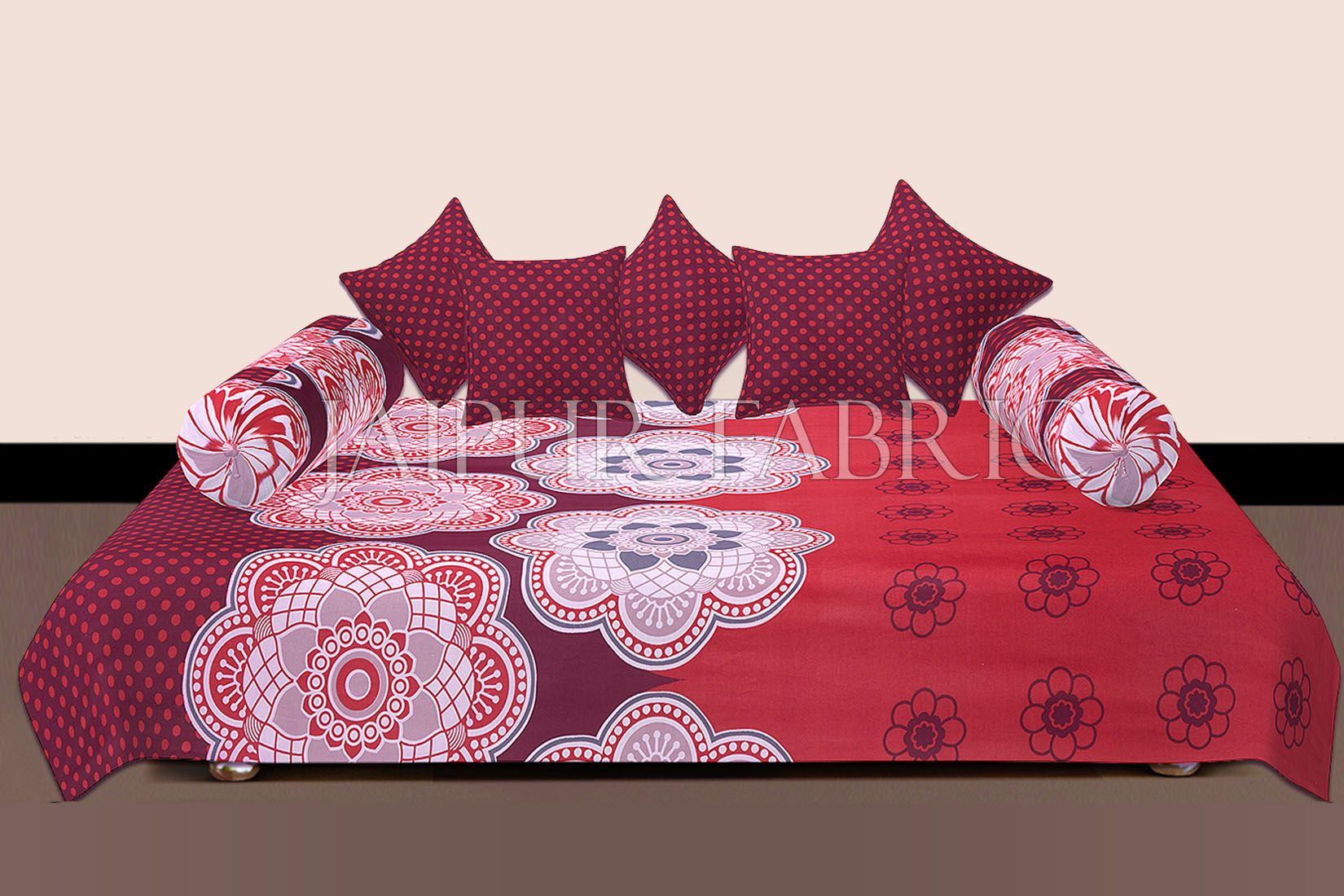 Maroon Border Rangoli Print Cotton Diwan Set