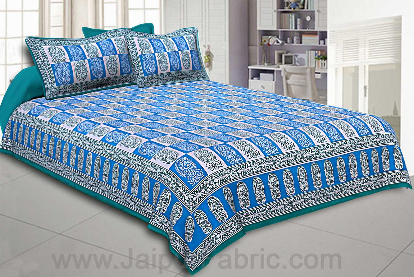 Double Bedsheet Sky Blue Fine Cotton Checkerd Design