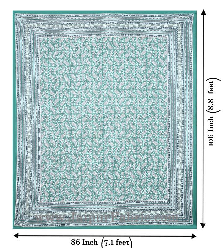 Paisley Double Bedsheet Green border in super fine cotton with 2 Pillow Covers