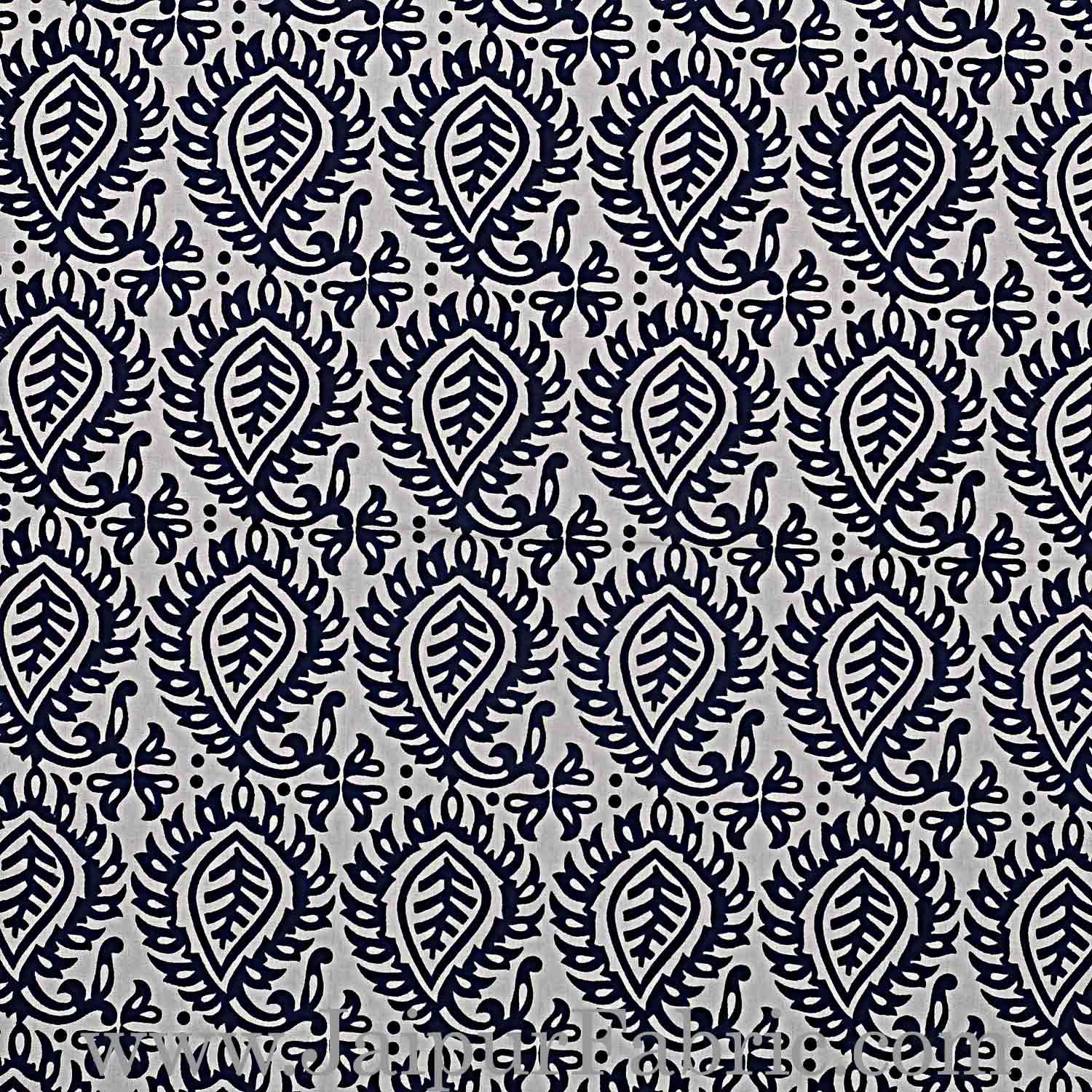 Double Bedsheet White And Dark Blue  Border  Fine Cotton  Booti Print