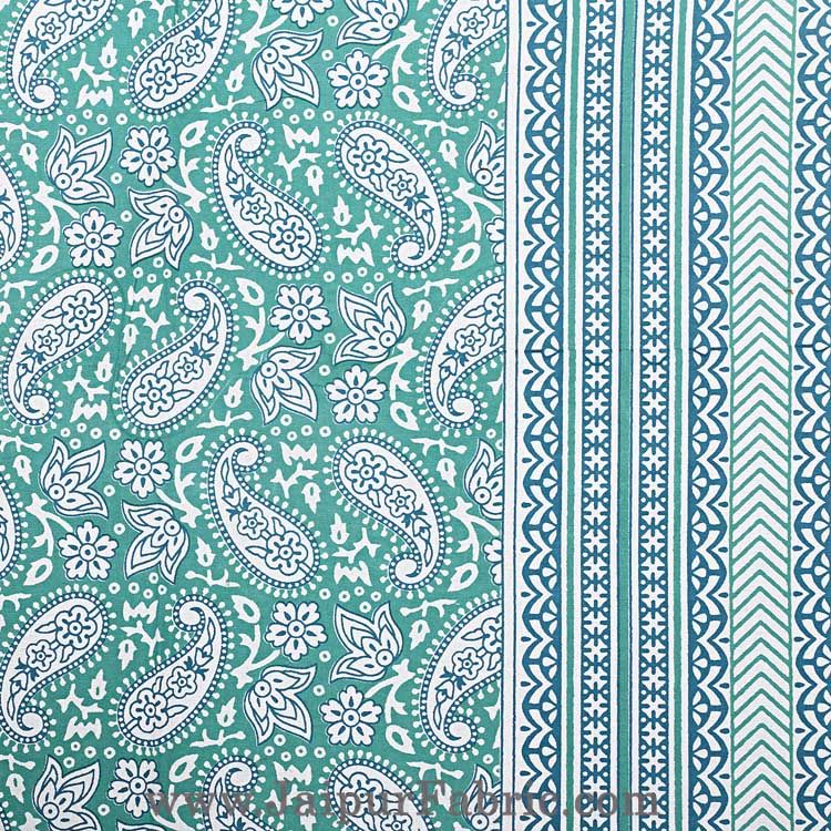 Paisley Double Bedsheet Green border in super fine cotton with 2 Pillow Covers