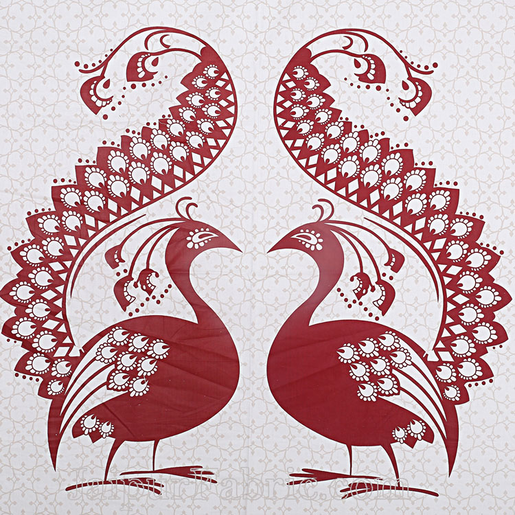 Twill Cotton Double Bedsheet Burgundy Red  Peacock Pair