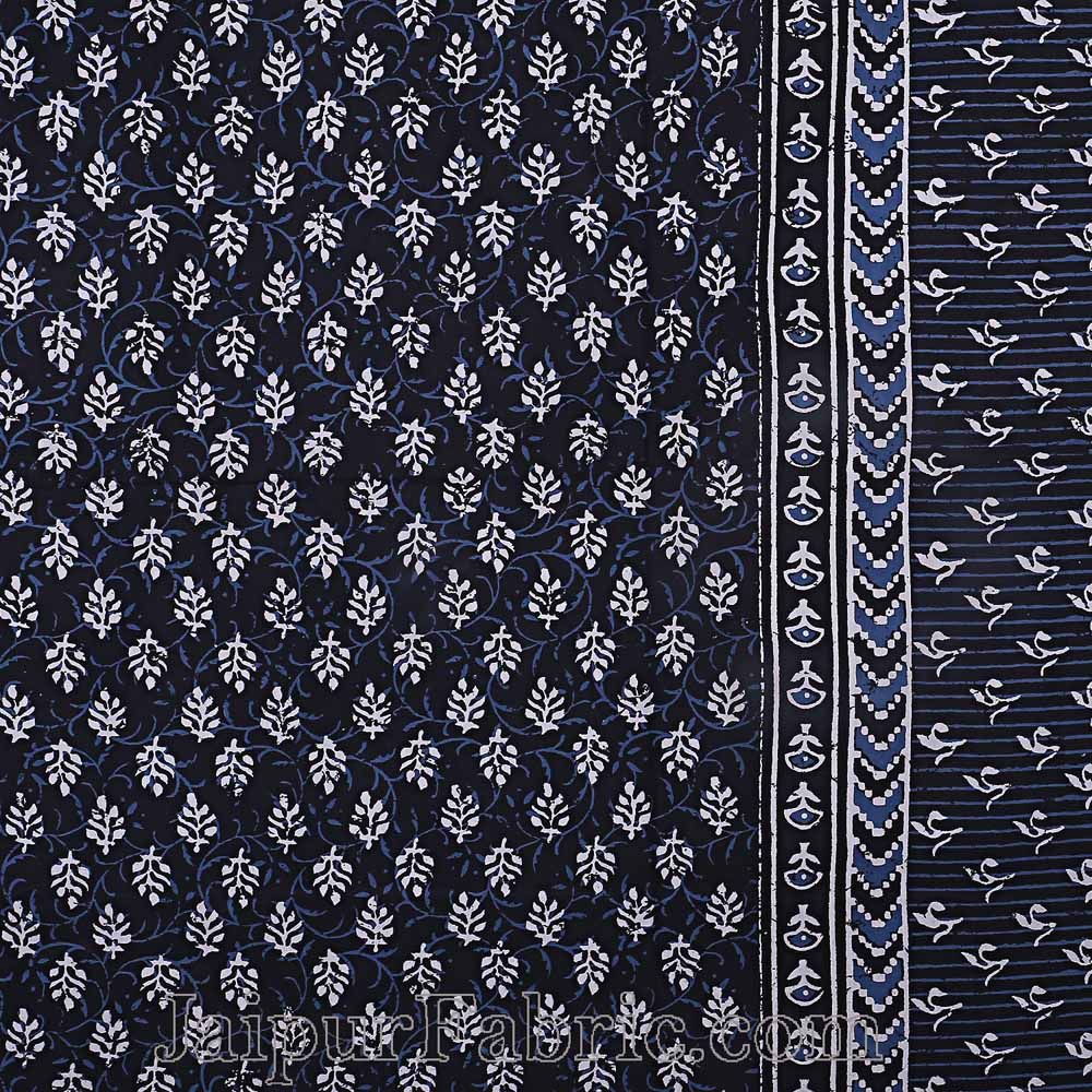 Double Bedsheet Dabu Indigo Dye Black Hand Block Leaf Print