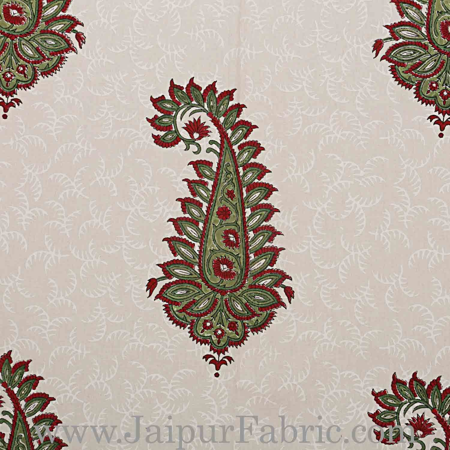 Double Bed Sheet White Base With Kadi Print Red Rajasthani Buta Hand Block Print Super Fine  Cotton