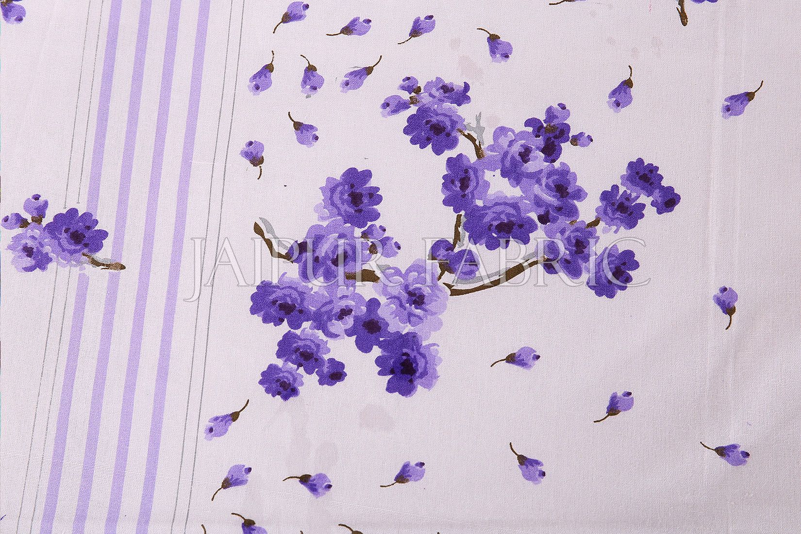 Purple and Black Stripes Floral Print Cotton Double Bed Sheet