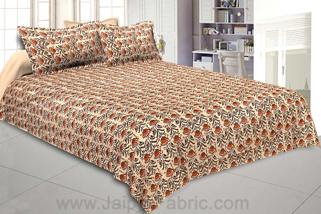 Double Bedsheet Glowing Orange Flowers Print