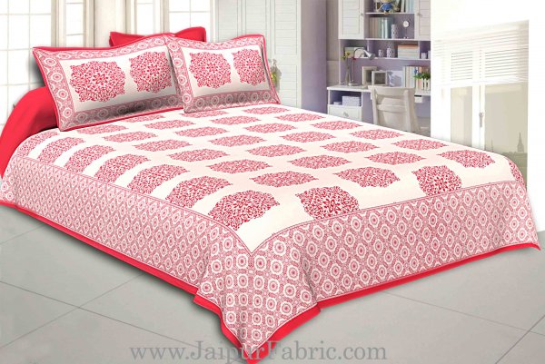 Light Red Border With big Boota Super fine cotton Double bedsheet