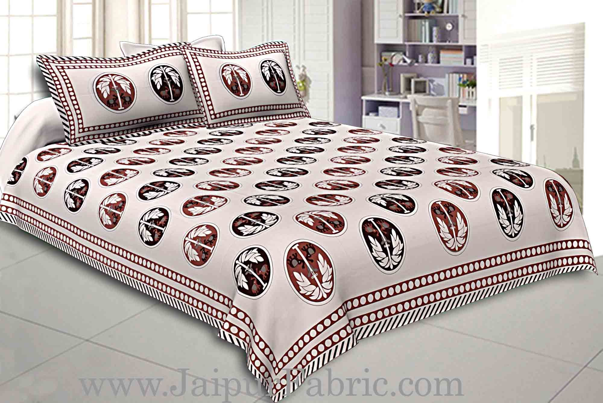 Double Bedsheet Grey  Border  Fine Cotton  Dark Tree Print