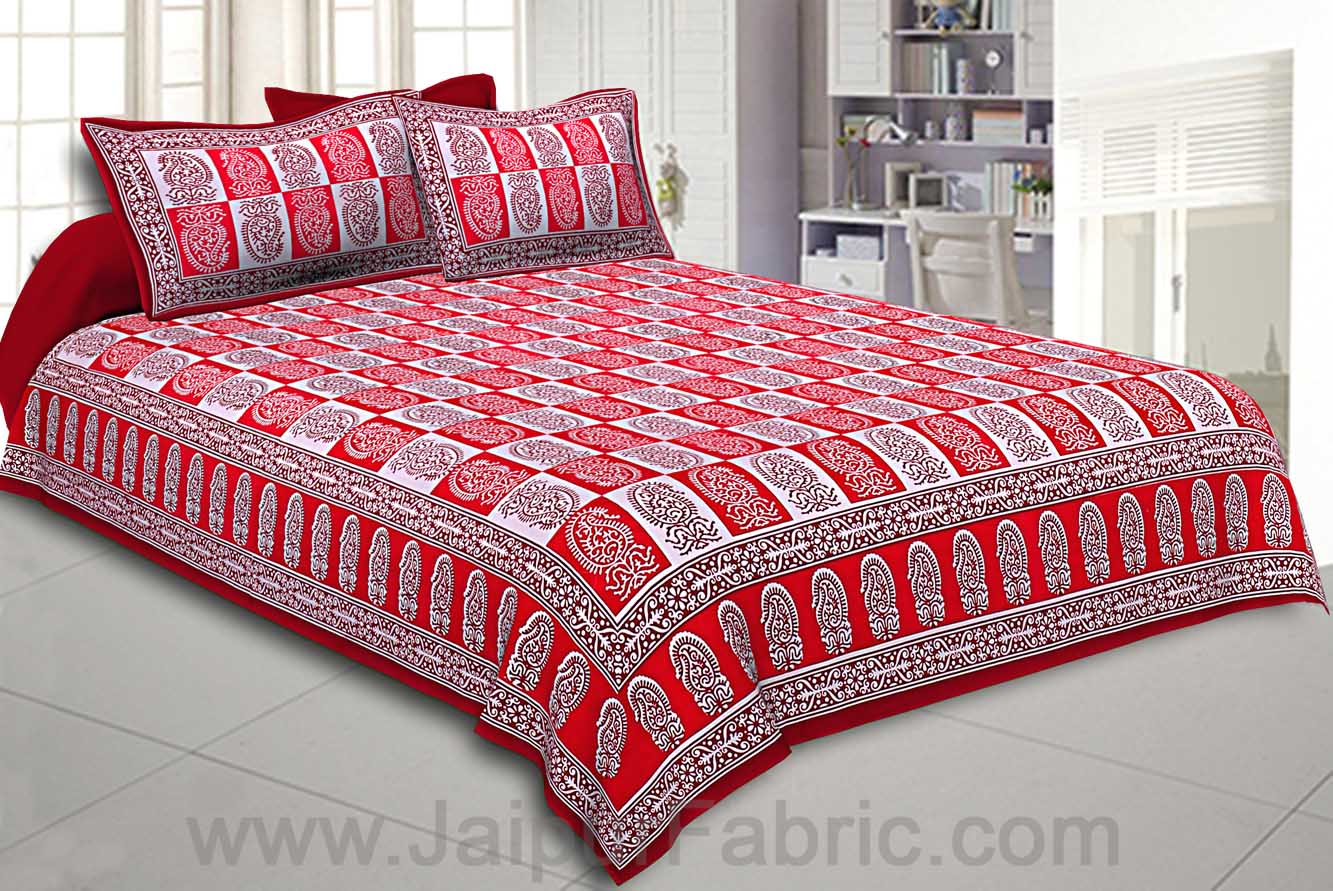 Double Bedsheet Crimson Red Fine Cotton Checkerd Design