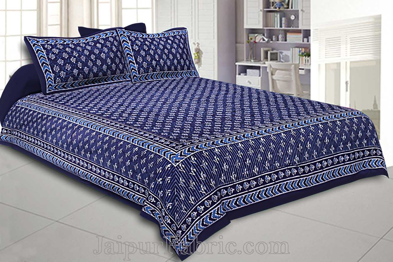 Double Bedsheet Dabu Indigo Dye Navy Blue Hand Block Leaf Print