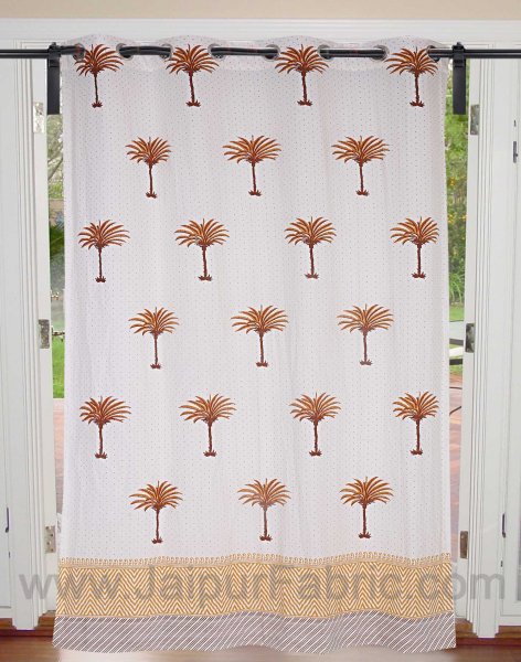 Wood Mustard Palm Polka Cotton Grommet Curtain