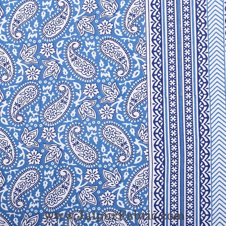 Paisley Double Bedsheet Blue border in super fine cotton with 2 Pillow Covers