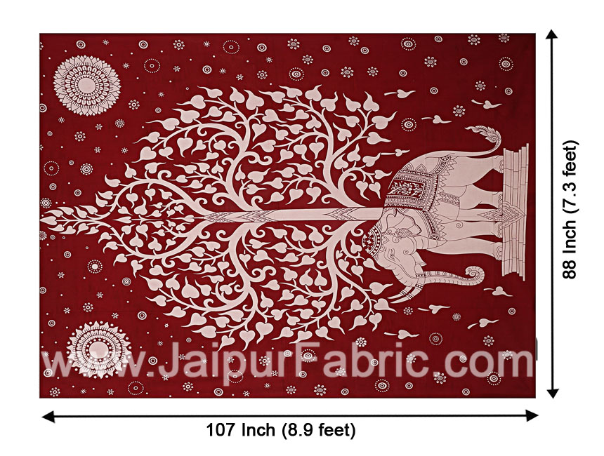 Double Bedsheet With Big Elephant And Tree Pattern With Two Pillow Cover