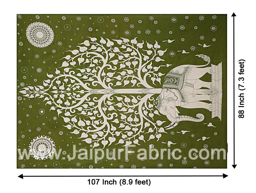 Double Bedsheet With Big Elephant And Tree Pattern With Two Pillow Cover