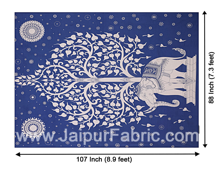 Double Bedsheet With Big Elephant And Tree Pattern With Two Pillow Cover