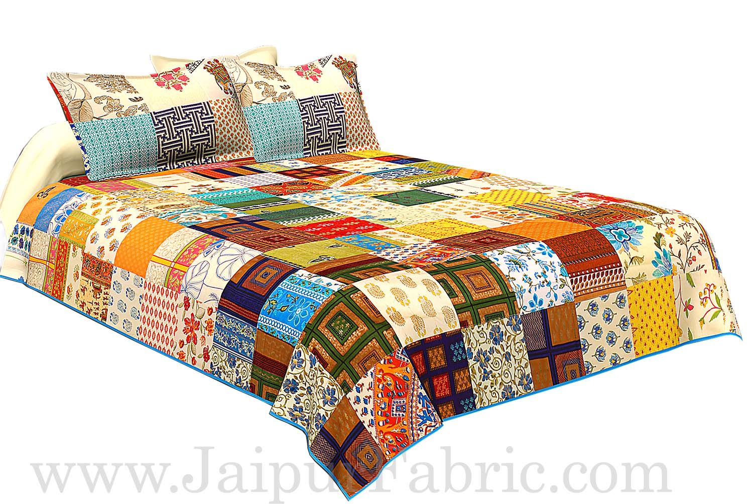 Mix Tukdi Super Fine Cotton Golden Print Double Bedsheet2