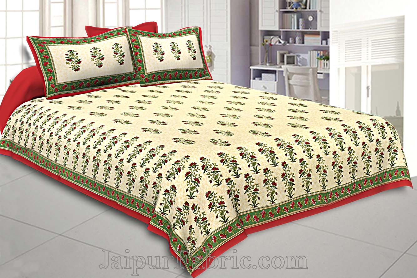 Double Bedsheet Red Border Vintage Floral Print