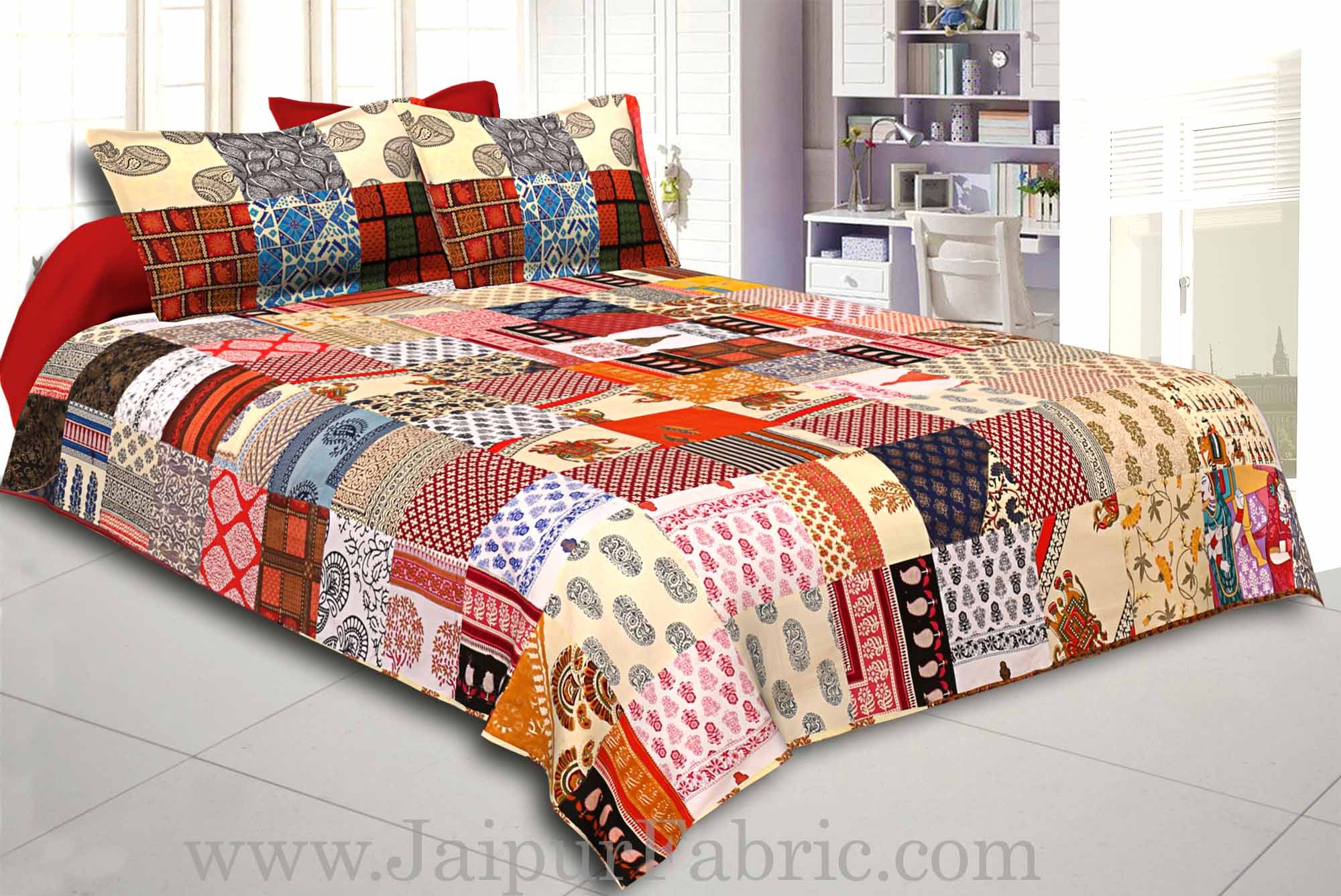 Mix Tukdi Super Fine Cotton Golden Print Double Bedsheet