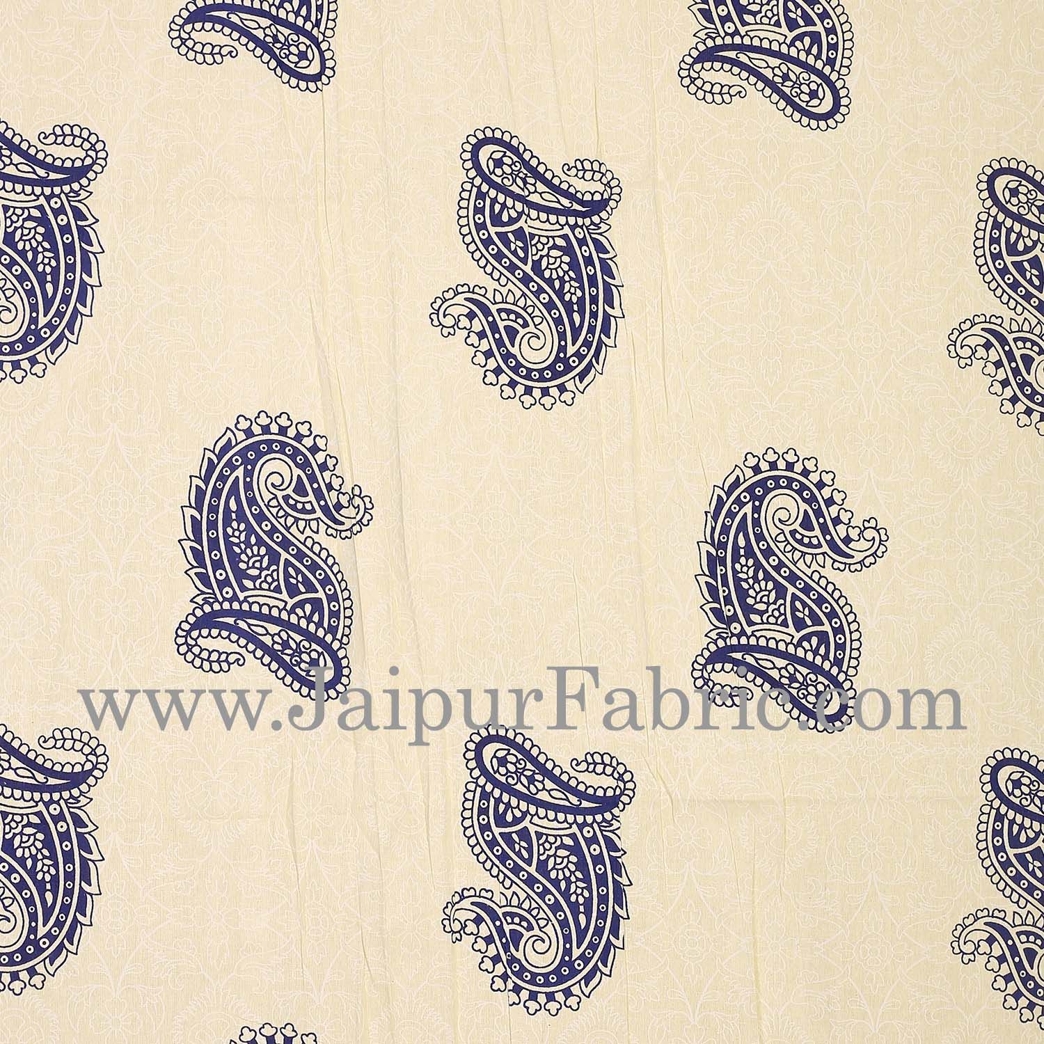 Blue Border Cream Base Blue Paisley Print Cotton Double Bed Sheet