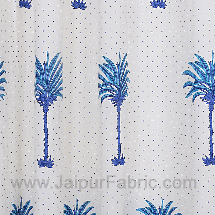 Sky Blue Palm Polka Cotton Grommet Curtain