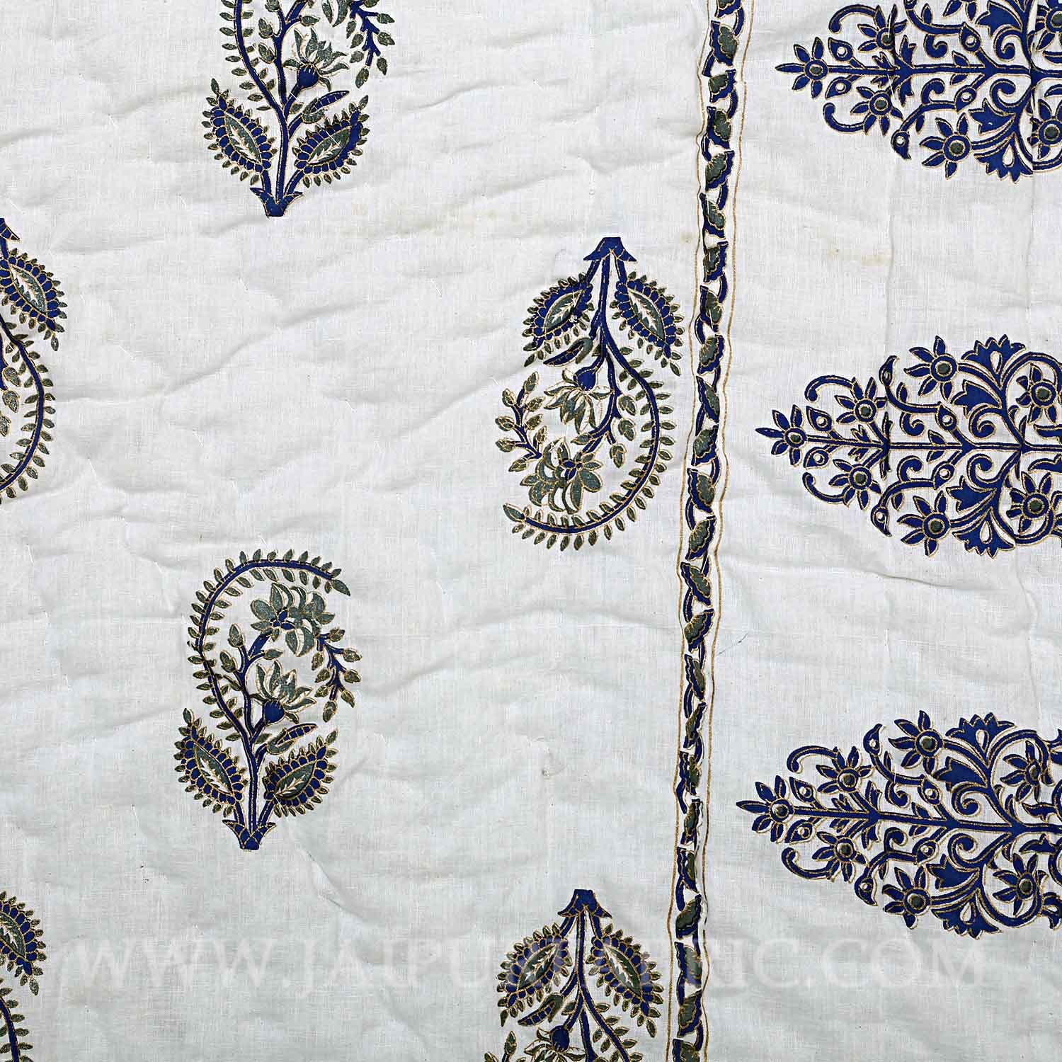 Single Quilt Blue Block  Golden Print  Reversable