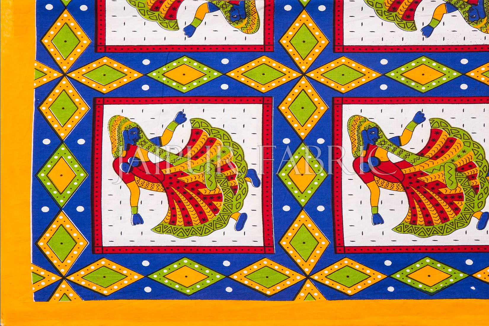 Yellow Jaipuri Ghoomar Dance Print Cotton Double Bed Sheet