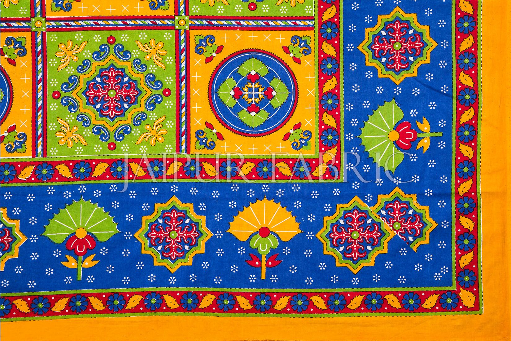 Yellow Royal Jaipuri Print Cotton Double Bed Sheet