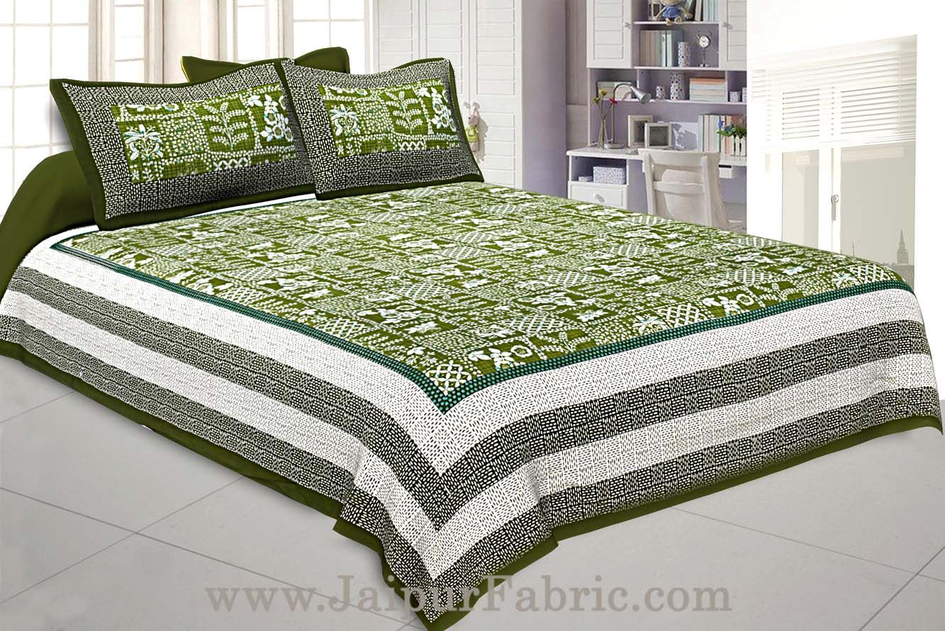 Double Bedsheet Green Border With Check Print Green Base