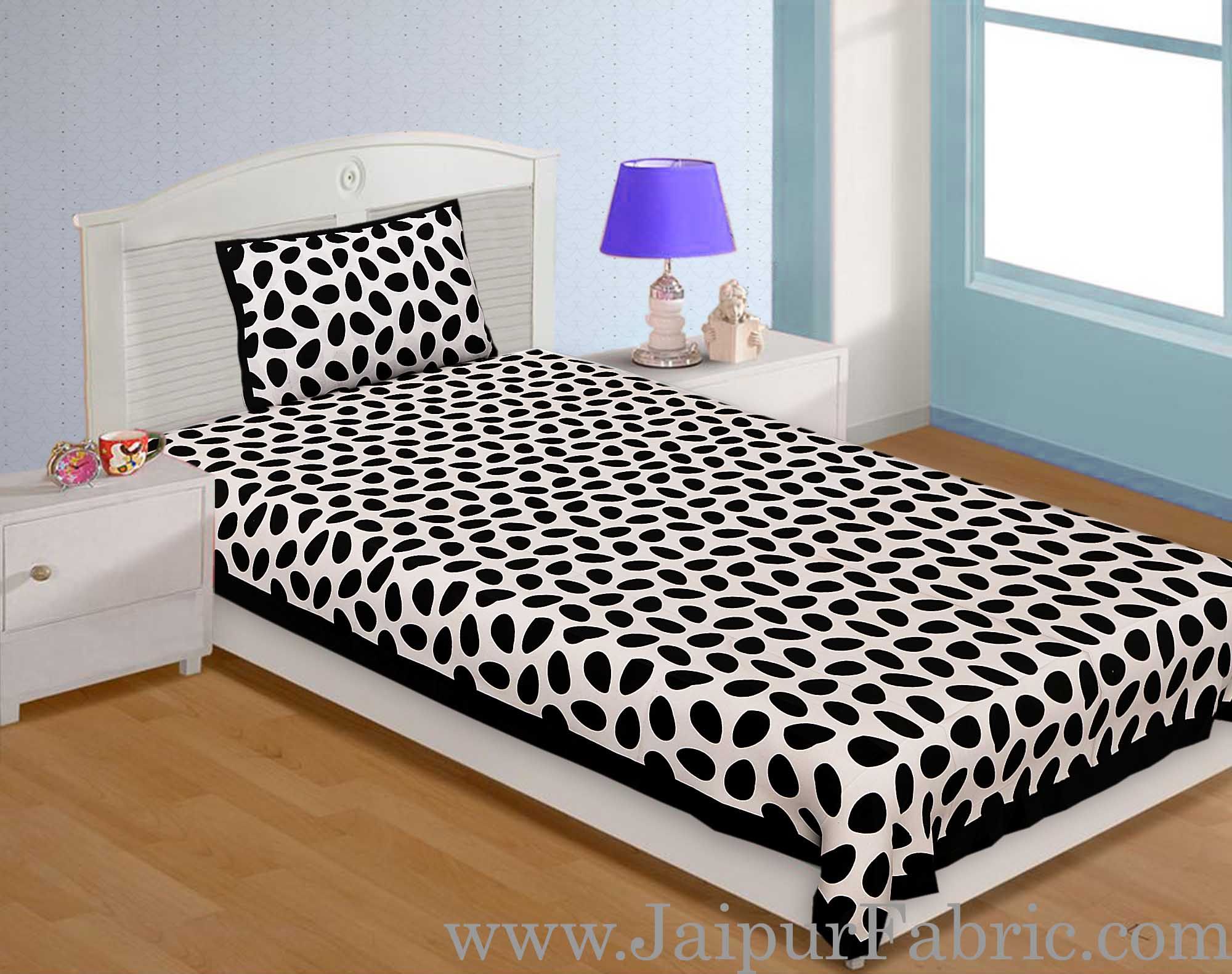 Black Border White Base Cow Print Cotton Single Bed Sheet with Pillow cover