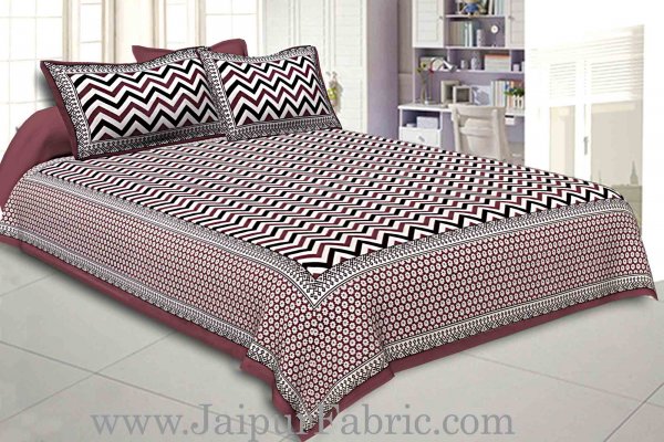 Double Bedsheet Light Maroon  Border  Fine Cotton  Zig -Zag Print